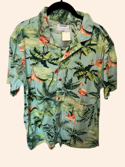 Chemisette hawaïenne motifs flamands roses