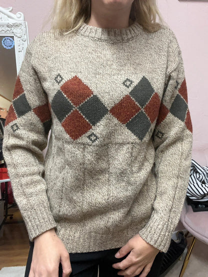 Pull Vintage en maille - Motifs losange